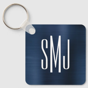 Dusty Navy Blue Foil Three Letter Monogram Key Ring