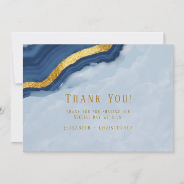 Dusty Navy Blue & Gold Agate Thank You Cards (Front)