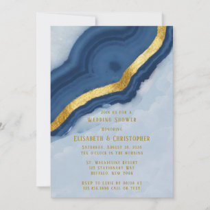 Dusty Navy Blue & Gold Agate Wedding Shower Invitation