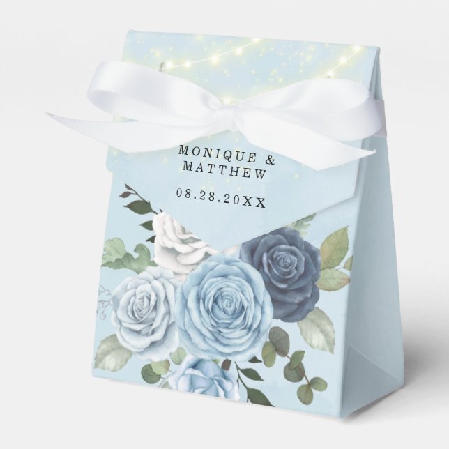 Dusty Navy Blue Peony Country Lights Wedding Favour Box (Front Side)