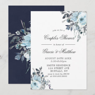 Dusty Navy Blue Peony Couples Shower Invitations