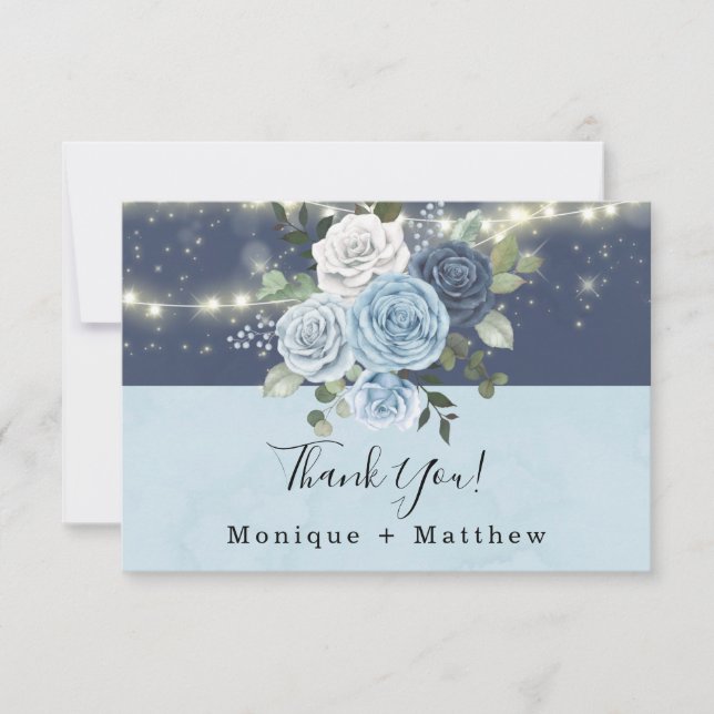 Dusty Navy Blue Peony Wedding Thank You Card (Front)