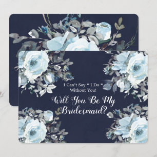 Dusty Navy Blue Peony Will You Be My Bridesmaid Invitation
