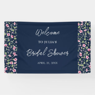Dusty Navy Blue Pink Hibiscus Bloom Wedding Shower Banner