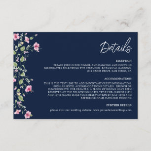 Dusty Navy Blue Pink Hibiscus Bloom Wedding Shower Enclosure Card