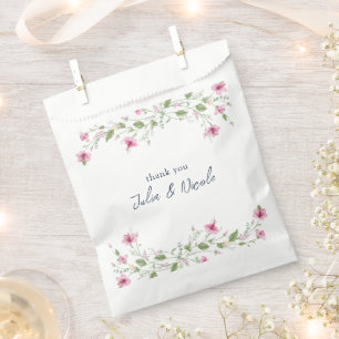 Dusty Navy Blue Pink Hibiscus Bloom Wedding Shower Favour Bags
