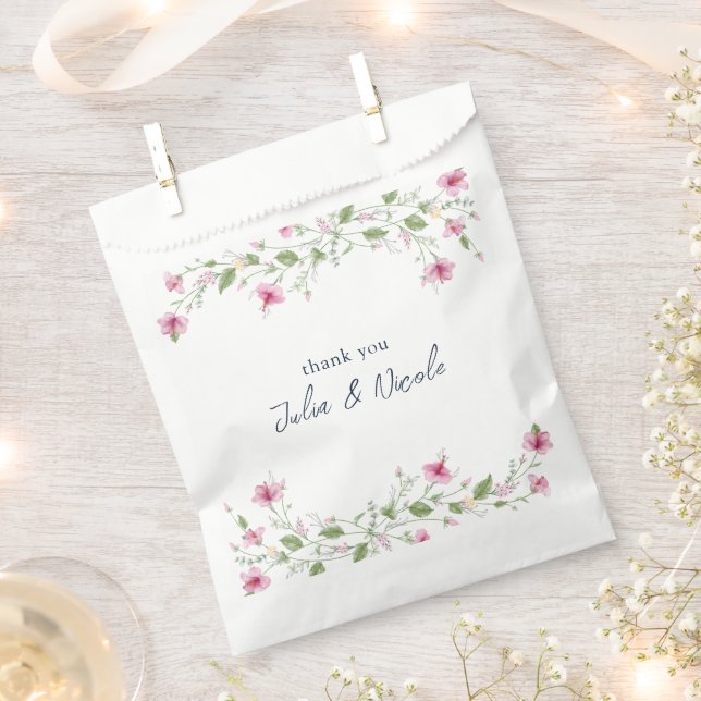 Dusty Navy Blue Pink Hibiscus Bloom Wedding Shower Favour Bags (Clipped)