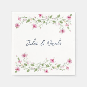 Dusty Navy Blue Pink Hibiscus Bloom Wedding Shower Napkin