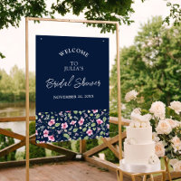 Dusty Navy Blue Pink Hibiscus Bloom Wedding Shower