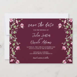 Dusty Navy Blue Pink Hibiscus Bloom Wedding Shower Save The Date