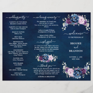 Dusty Navy Blue Purple Lilac Bloom Wedding Program