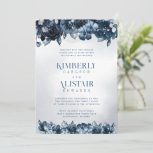 Dusty Navy Blue Silver Wedding Invitation