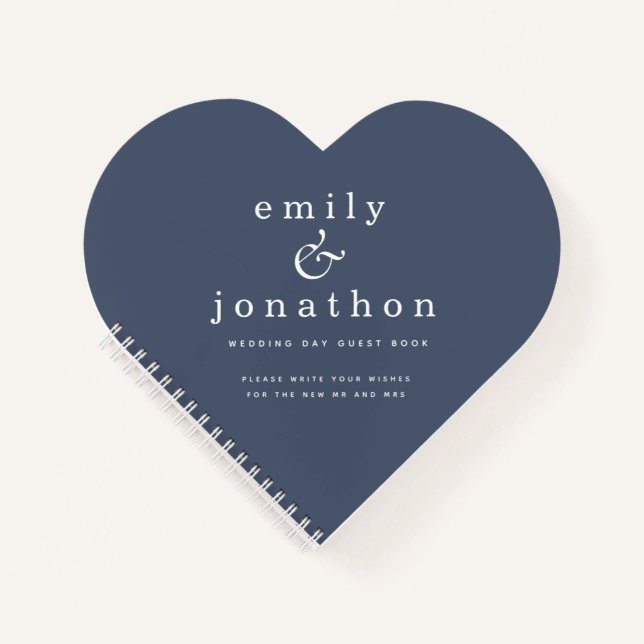 Dusty Navy Blue Wedding Heart Guest Book (Front)