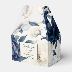 Dusty navy blue & white floral watercolor wedding favour box