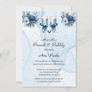 Dusty Navy Blue Wine Glass Brunch & Bubbly Invitation