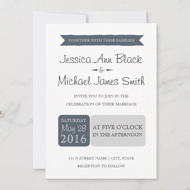 Dusty Navy & Grey | Wedding Invite (Front)