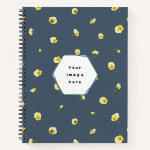 Dusty Navy Japanese Yellow Viola Floral Pattern Notebook