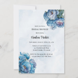 Dusty Navy Paint Peony Bridal Shower Invitation