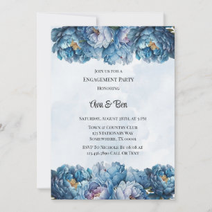 Dusty Navy Paint Peony Engagement Party Invitation