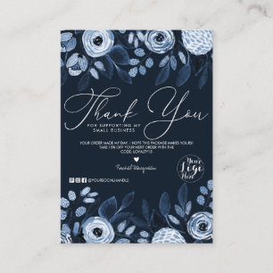 Dusty Navy Watercolor Floral Customer Thank You Business Card