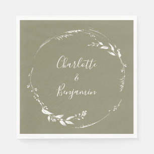 Dusty Olive Floral Wreath Calligraphy Personalised Napkin