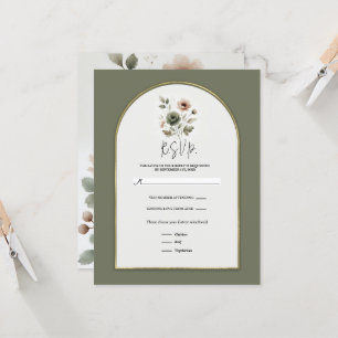 Dusty Olive Pink Gold Watercolor Floral RSVP Invitation