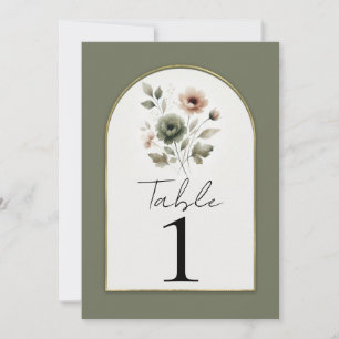Dusty Olive Pink Gold Watercolor Floral Table Invitation