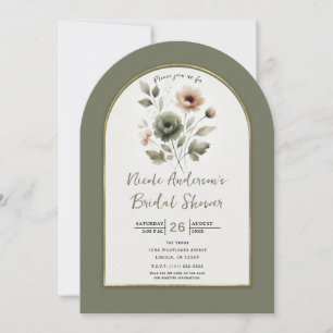 Dusty Olive & Pink Watercolor Floral Bridal Shower Invitation
