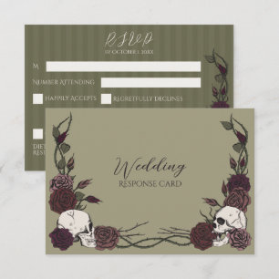Dusty Olive Skull Floral Wedding RSVP Save The Date