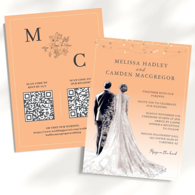 Dusty Orange Elegant Modern QR Code Wedding Invitation (Creator Uploaded)