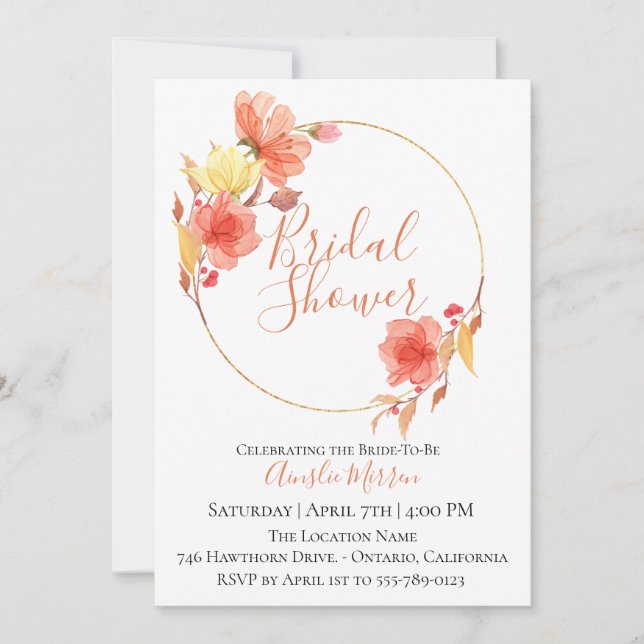 Dusty Orange Floral Bridal Shower Invitation (Front)