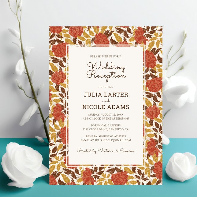 Dusty Orange Peony Flowers Fall Wedding Reception Invitation (Creator Uploaded)