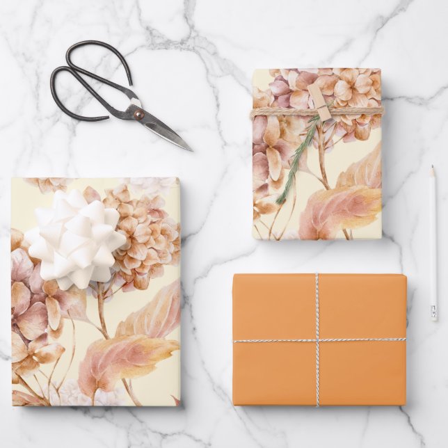 Dusty Orange Pink Flowers Elegant Modern Pattern Wrapping Paper Sheet (Front)