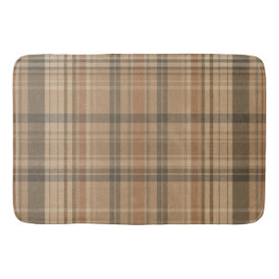 Dusty Orange Terracotta Brown Farmhouse Plaid Bath Mat