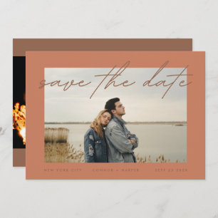 Dusty Orange Terracotta Elegant Border Photo Save The Date