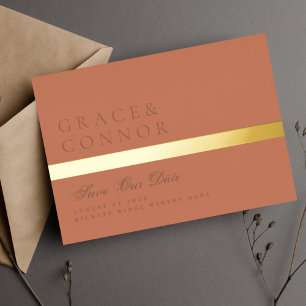 Dusty Orange Terracotta Stripe Photo Save The Date