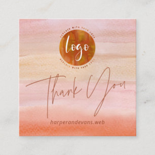 Dusty Orange Watercolor Thank You Square Business Card