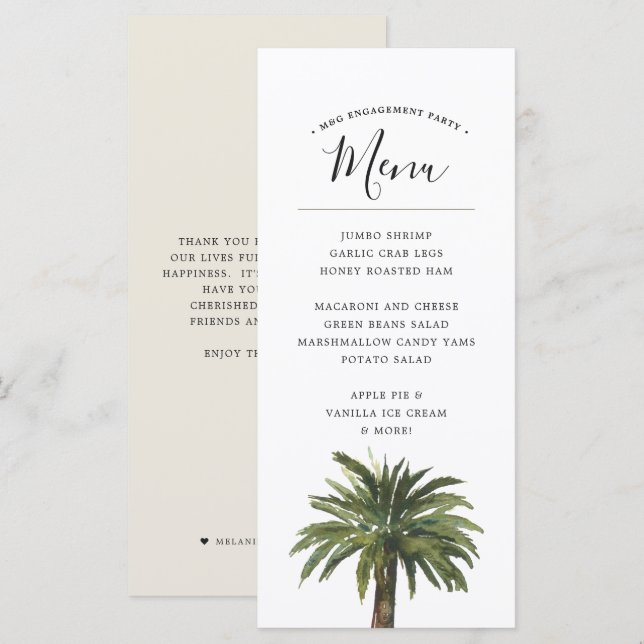 Dusty Palms | Coastal Wedding Dinner Event Menu (Front/Back)