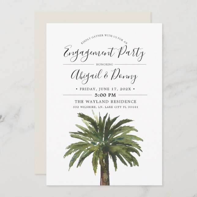 Dusty Palms Engagement Beach Party Invitation (Front/Back)