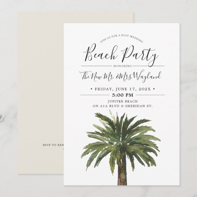 Dusty Palms | Sand Post Wedding Beach Party Invitation (Front/Back)