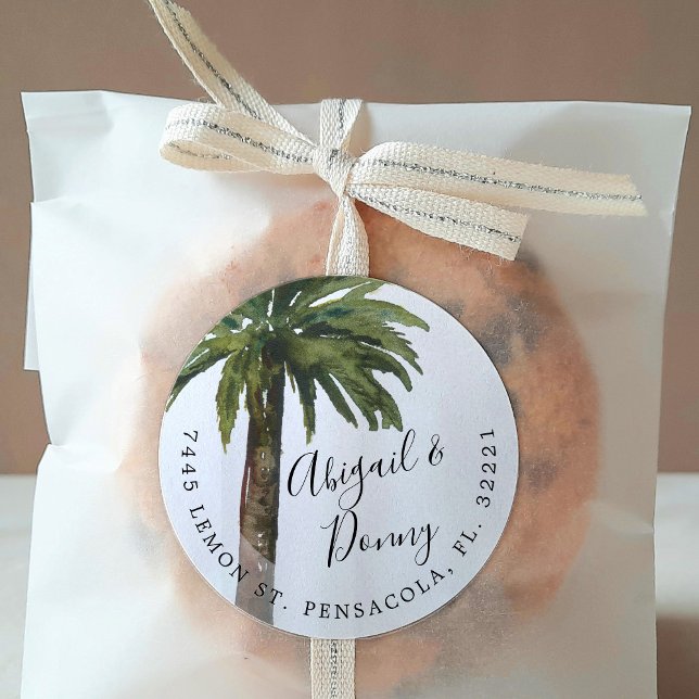 Dusty Palms Wedding | Address Offset Classic Round Sticker (Creator Uploaded)