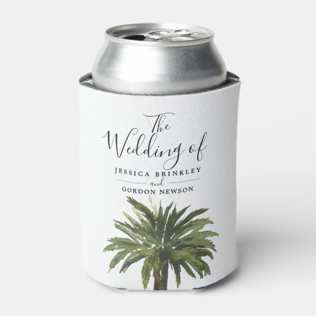 Dusty Palms | Wedding Program Hand Fan Can Cooler (Can Front)