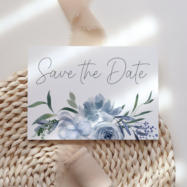 Dusty Pastel Blue Flowers Save The Date (Creator Uploaded)