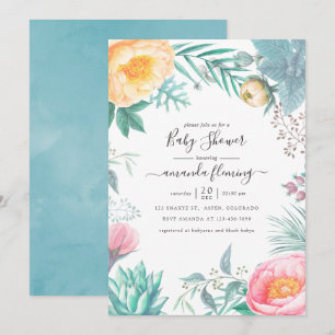Dusty Pastel Tropical Floral Summer Baby Shower Invitation
