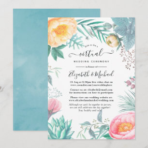 Dusty Pastel Tropical Floral Virtual Wedding Invitation