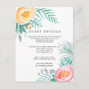 Dusty Pastel Tropical Floral Wedding Guest Details Enclosure Card
