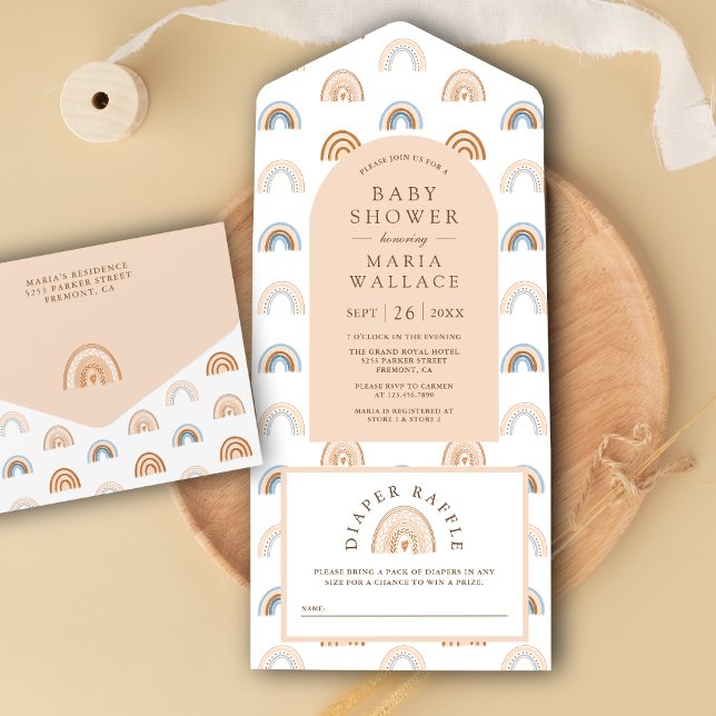 Dusty Peach Arch Earthy Boho Rainbow Baby Shower All In One Invitation (Creator Uploaded)