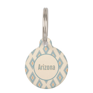 Dusty Peach Blue and Grey Diamond Retro Geometric Pet Tag