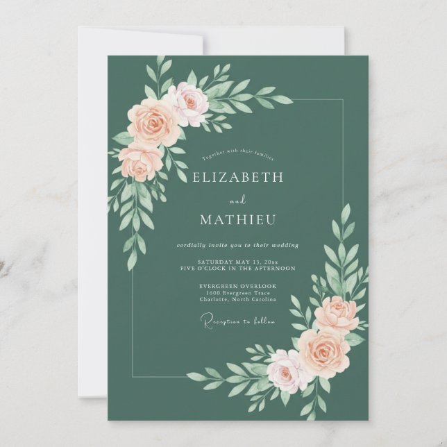 Dusty Peach Botanical Flourish Wedding Invitation (Front)