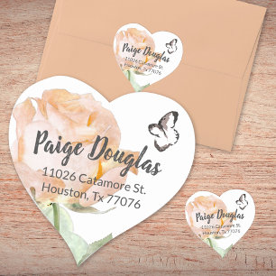 Dusty Peach Botanical Heart Shaped Address Seal